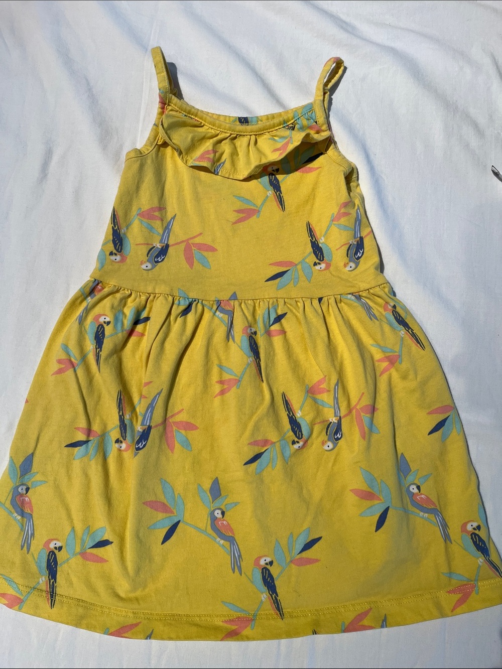 3T Yellow Parrot Print Girls' Sundress